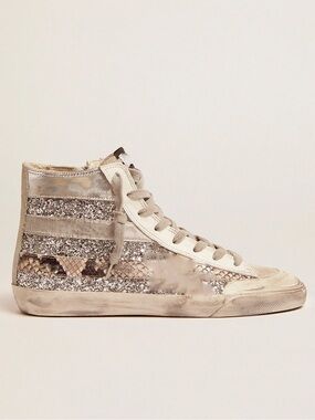 Golden Goose Metallic Silver Glitter High-Top Sneakers